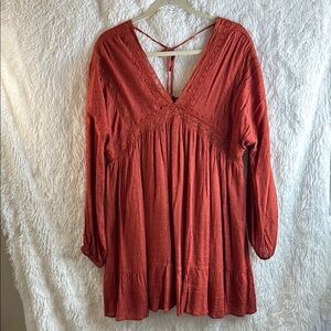 In Bloom Brown Mini Dress with Smocked Tie back and Long Sleeves